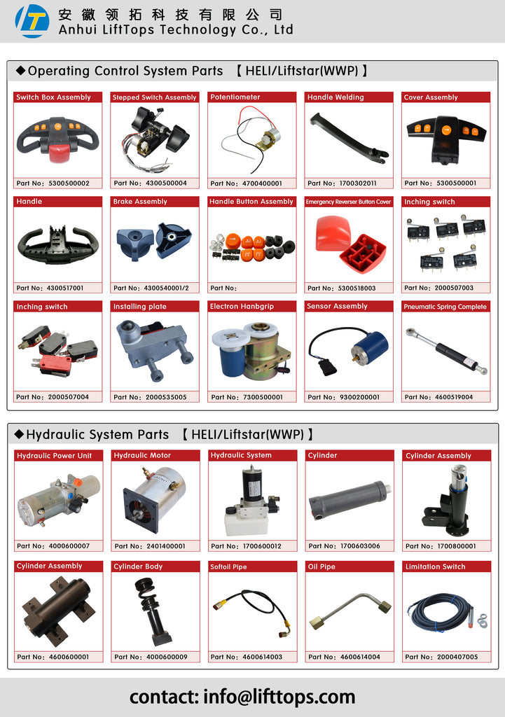 Heli/Liftstar forklift parts of operating control system & hydraulic system